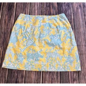 Lilly Pulitzer Womens 8P Skirt Yellow Blue Junkanoo Animal Print Cotton Sunshine